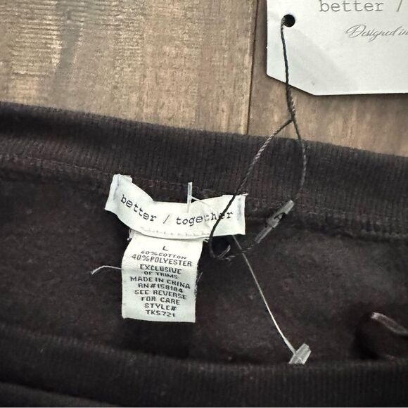 Better Together Black Sunday Club Off the Shoulder Cropped Sweatshirt L NWT - Picture 3 of 5